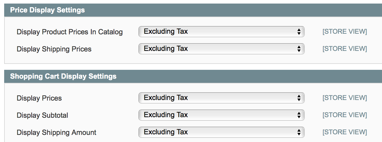 Magento Tax Display Configuration
