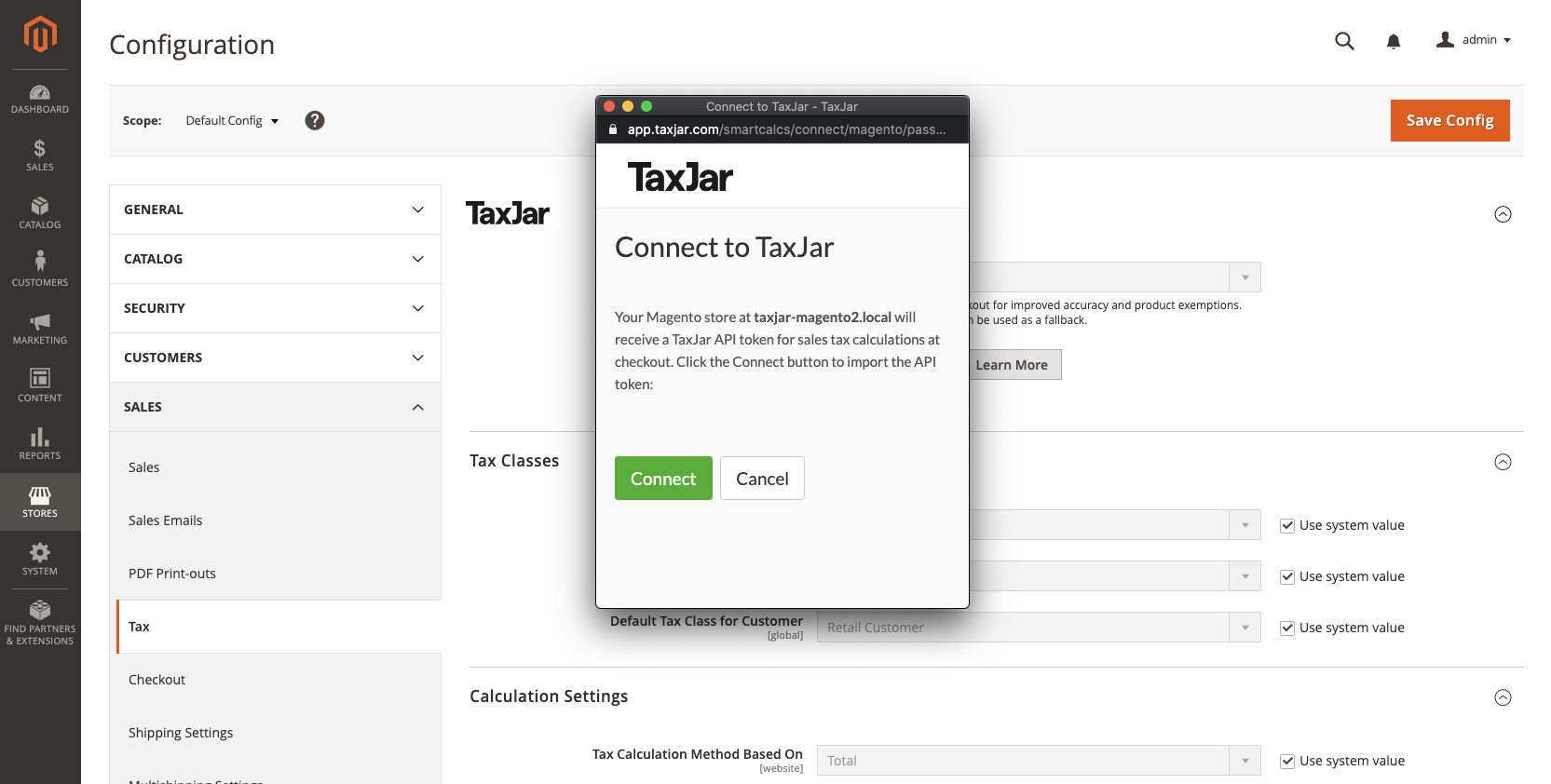 TaxJar Connect Confirmation