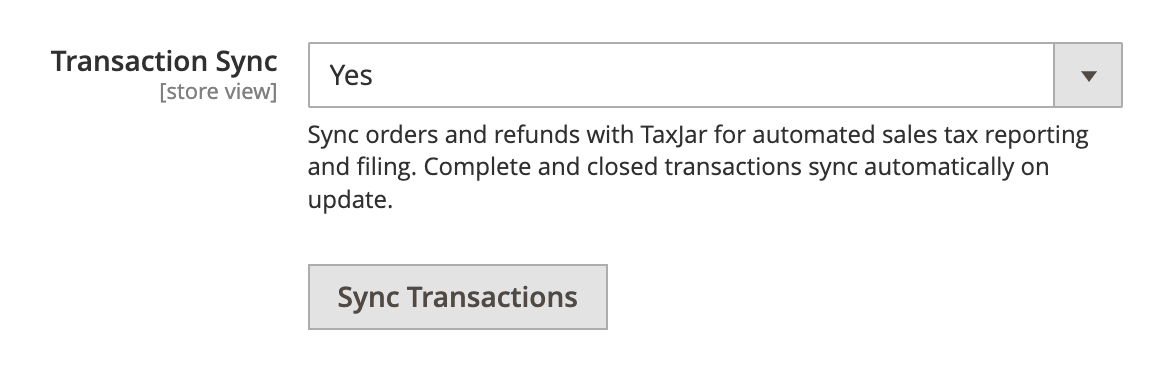 Magento TaxJar Transaction Sync Enabled