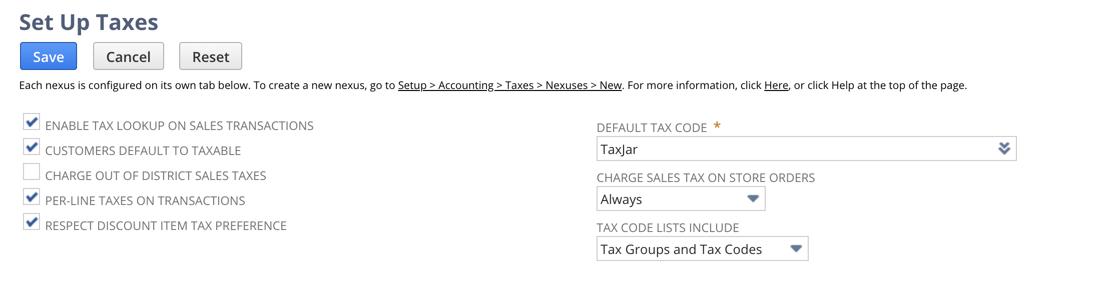 NetSuite Legacy Tax Settings