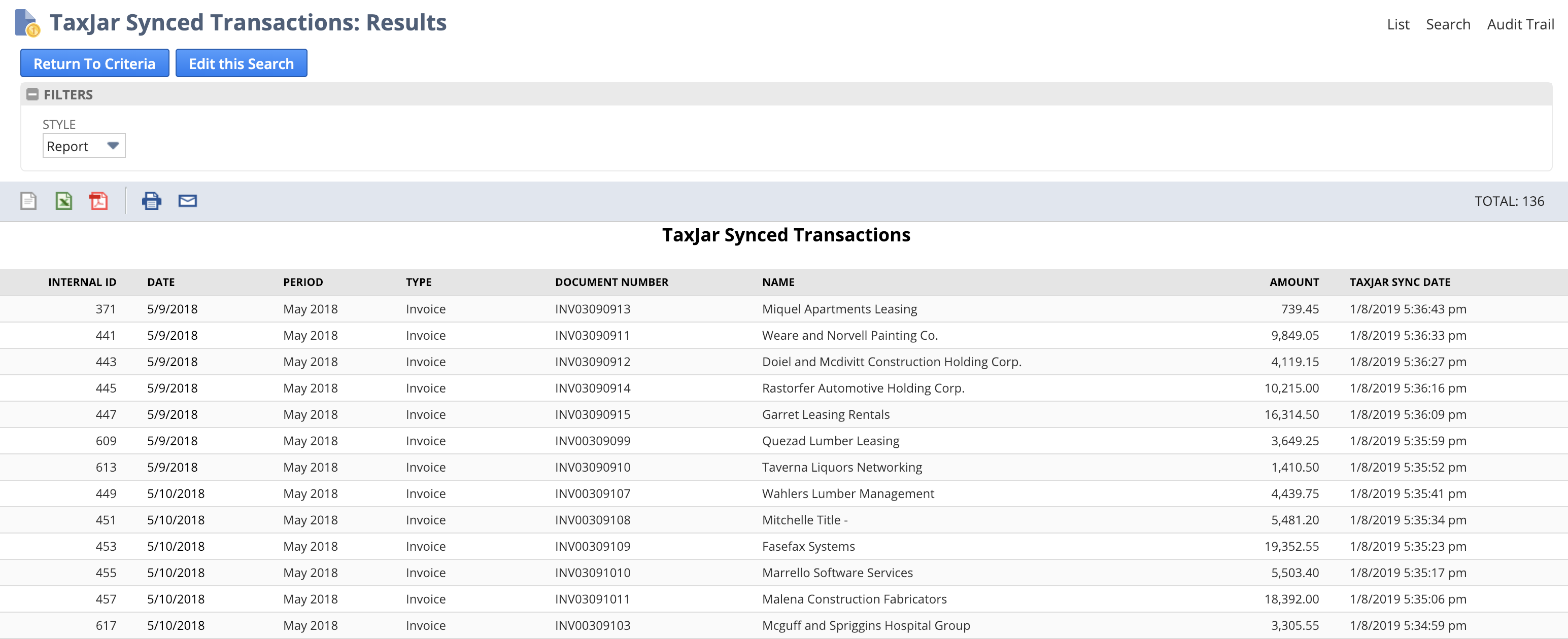 TaxJar Synced Transactions Report